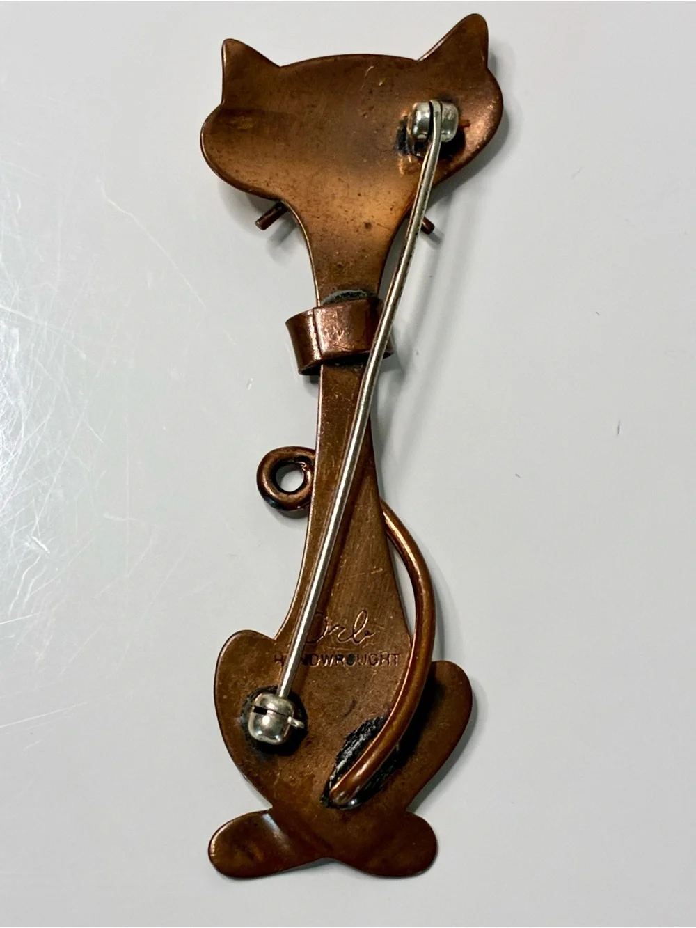 VTG Otto Robert Bade Copper Cat Brooch Pin Lightweight Feline Lover